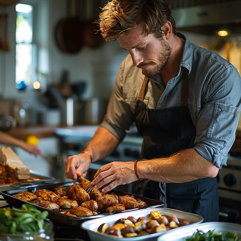 man cooking quail at home after hunt